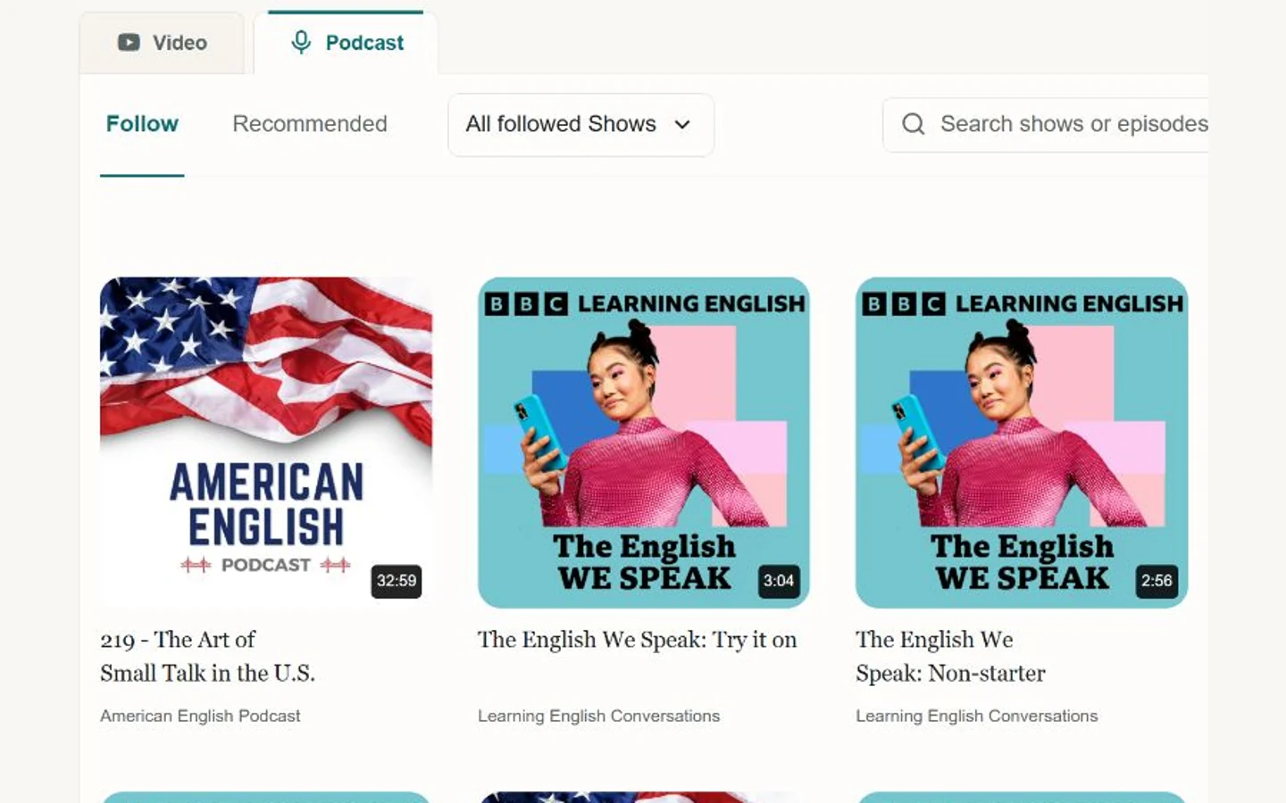 Podcast discovery and followed shows in LearnBit